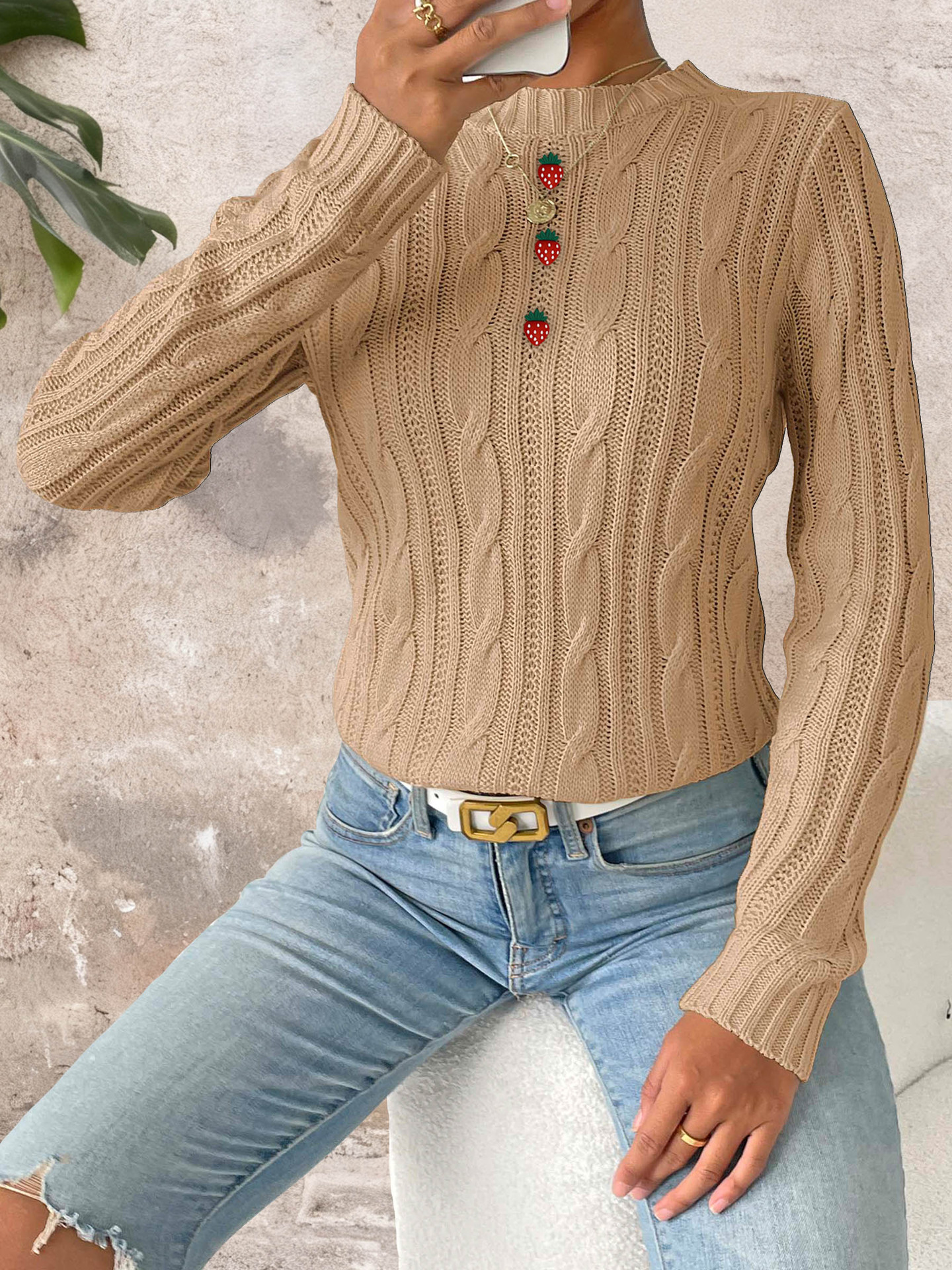 Bow Patchwork Round Neck Pullover Simple Bottoming Woven Sweater 27 Bow Patchwork Round Neck Pullover Simple Bottoming Woven Sweater