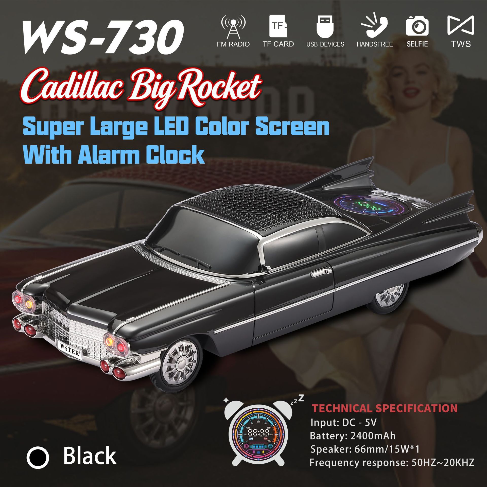 Altavoces Bluetooth 2026 nuevo modelo de coche de gran cohete sonido multifuncional subwoofer pesado reloj de alarma USB inalámbrico