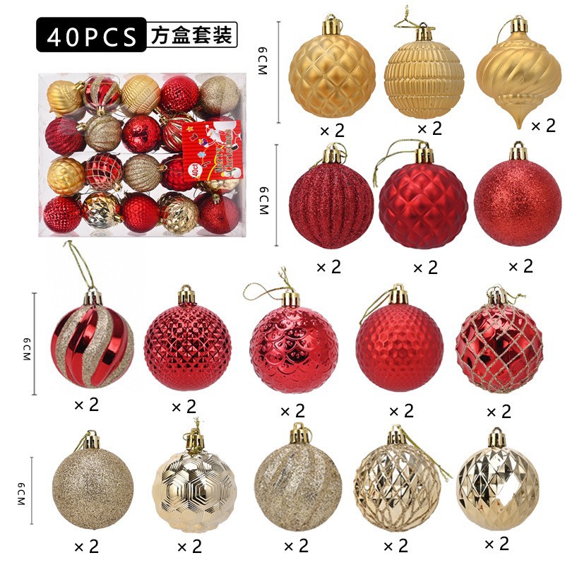 Navidad 6cm 40PCS set pintado plástico galvanizado bola de Navidad árbol de Navidad atmósfera de vacaciones bola de decoración