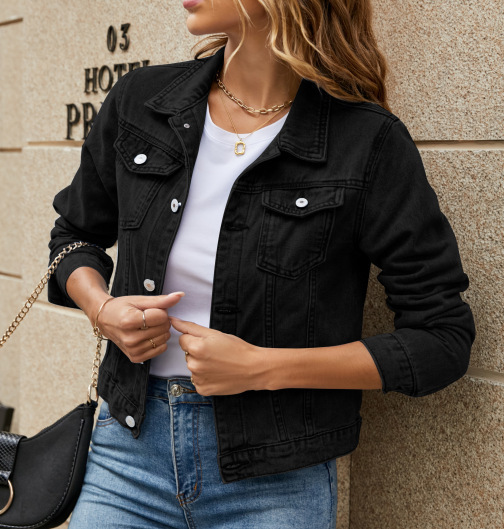 European and American foreign trade cross-border supply fashion slim lapel denim coat a generation of solid color Joker