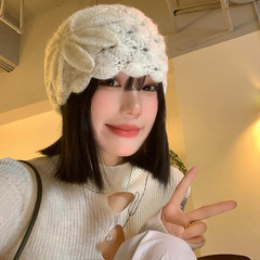 小众设计手工钩花毛线帽子女春秋针织保暖堆堆帽田园风百搭帽子