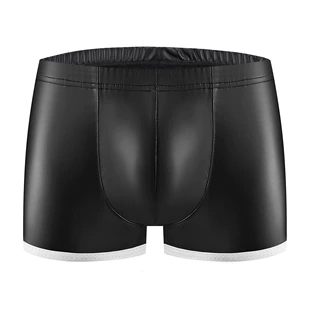 Мужские боксеры из чёрной PU-кожи на резинке блестящие