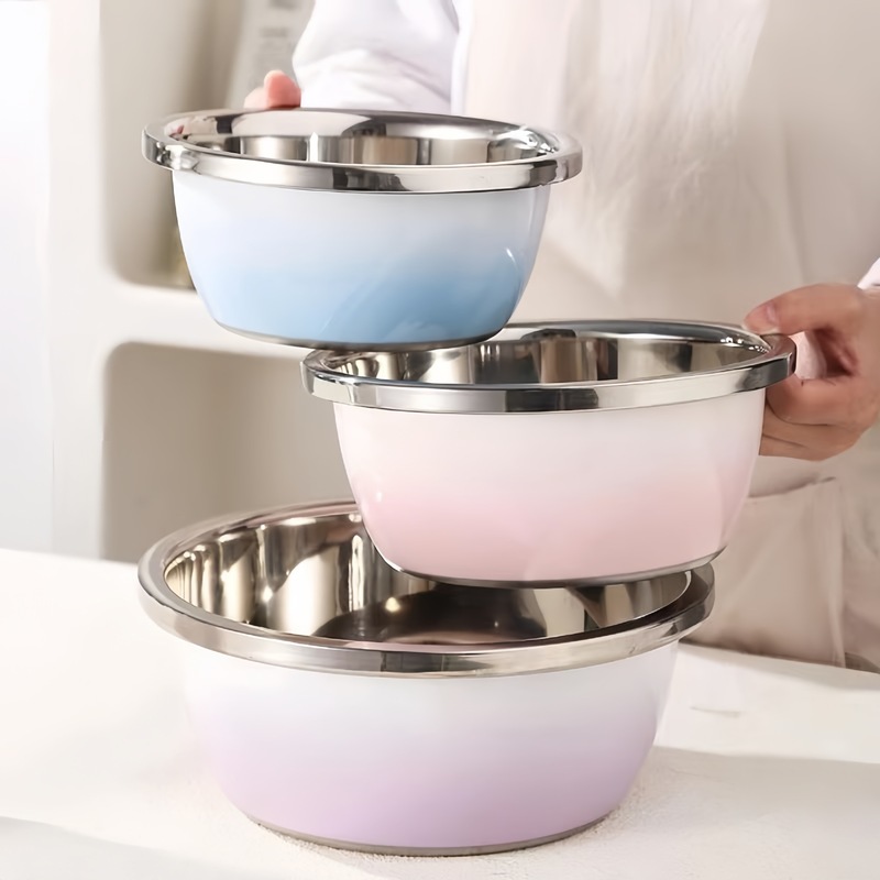 ステンレス鋼のボウル、厚みのある食品グレードのスープボウル、キッチン多機能ボウル、家庭用および布製の調理ボウル、グラデーション牛乳瓶洗浄ボウル|undefined