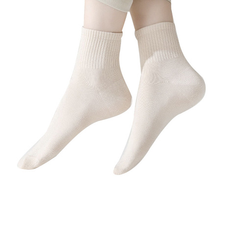 Socks for women solid color comfortable spring and autumn mid-length short-length cotton socks for women breathable spring thin boneless spring and summer wholesale