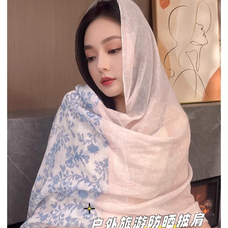 Chal de protección solar de verano para mujer 2025 nuevo estilo hebilla largo estilo étnico fotografía de viaje estilo fino playa bufanda de seda capa