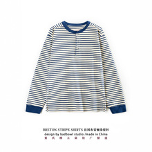 致敬经典美式复古重磅条纹T恤男士亨利领长袖海魂衫全棉水洗T恤衫