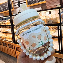 高颜值ins珍珠玻璃杯吸管杯子网红郁金香水杯礼品一件代发福利品