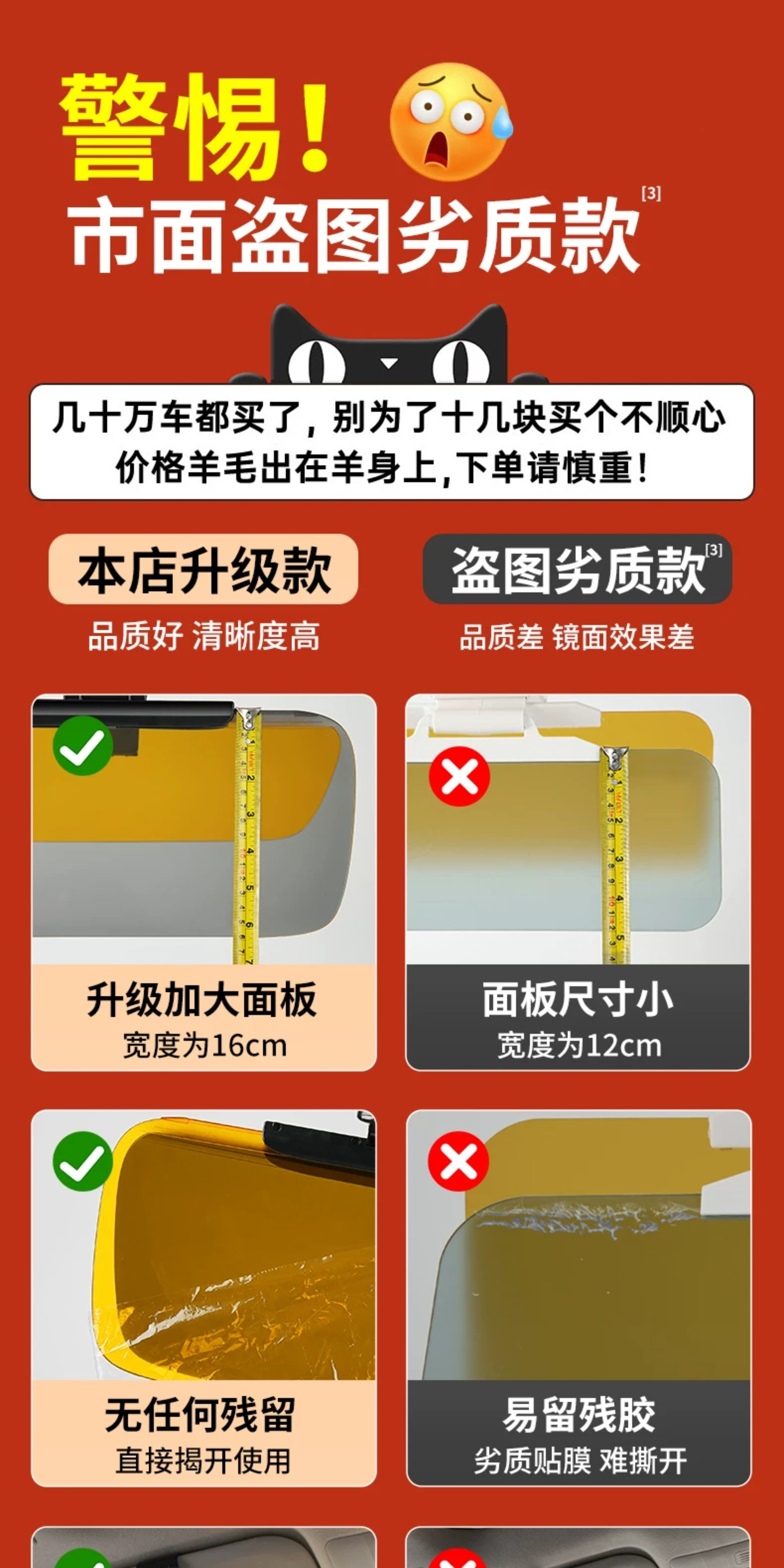 Suitable for car night vision anti-glare visor, anti-dazzle mirror, dual-use for day and night, driver's eye protector