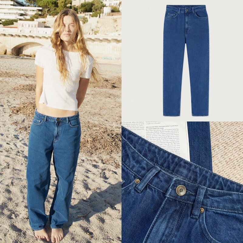 House Spring/Summer Vintage Layered Indigo Casual Washed Soft Cotton Straight-Leg Jeans for Women