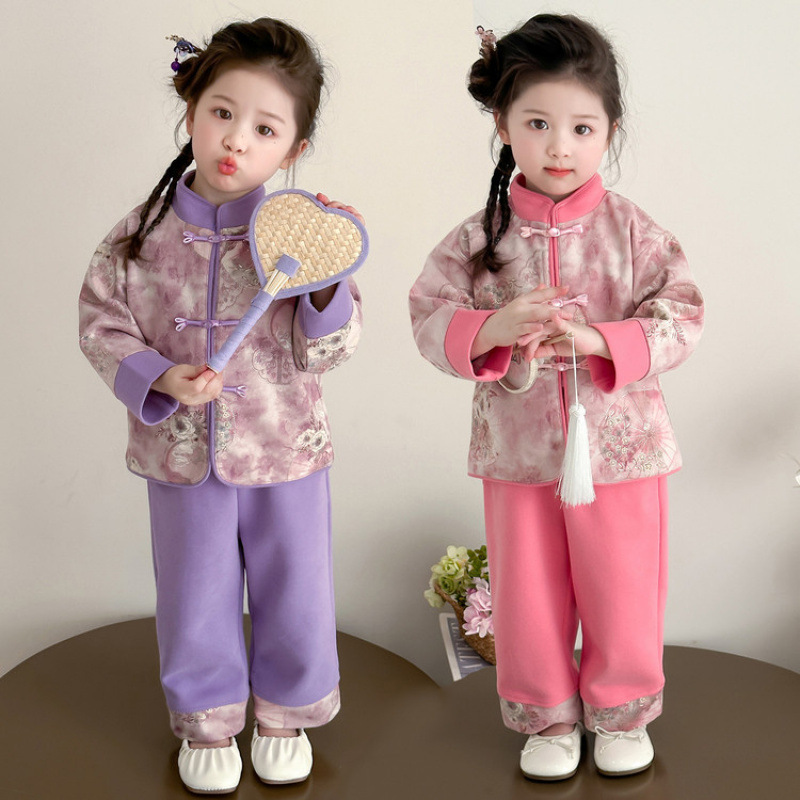 女童两件套秋季新中式唐装中国国风儿童2025洋气新款套装春秋汉服|undefined
