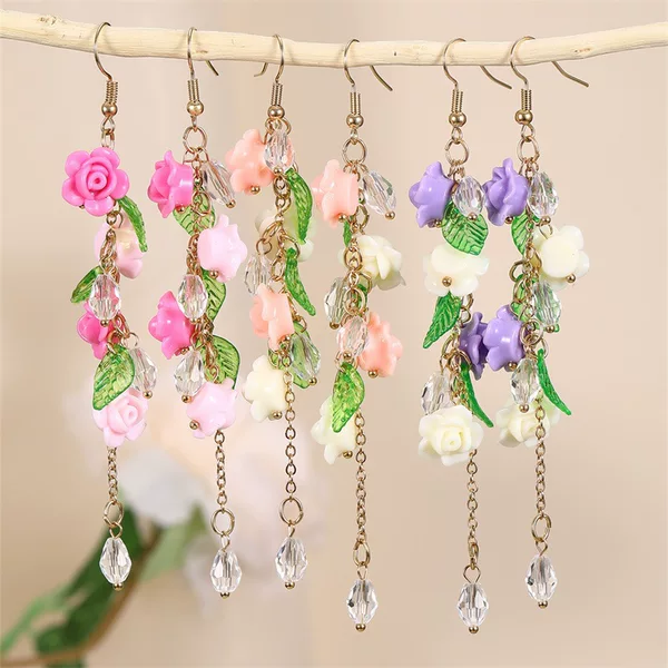 Cross-border European and American style long tassel tulip earrings for women, featuring a minimalist and unique design, a trendy and versatile style, wholesale available