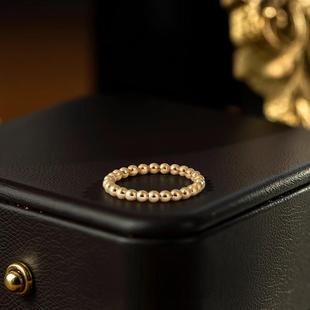 18K Yellow and White Gold Solid Gold Bead Ring Ins European and American Retro Personalized Hand Jewelry Gold Jewelry 31773
