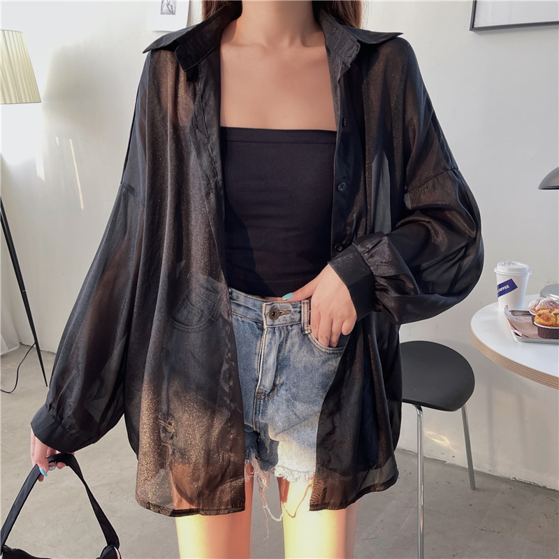 112g Weight Long Sleeve Sleeve Length Single Breasted Placket Type Shirtsleeve Sleeve Type Polyester, Chiffon Fabric Type Regular Top Length Cardigan Tops Type Holiday Occasion Shirt Collar Neckline Loose Fit Type Solid Color Pattern Summer, Spring Season Women's Gender Casual Style Wholesale Women's Casual Solid Color Long Sleeve Blouses 93