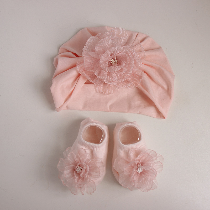 Gorro de bebé menina com flores proteção suave recém-nascida_voghion.com