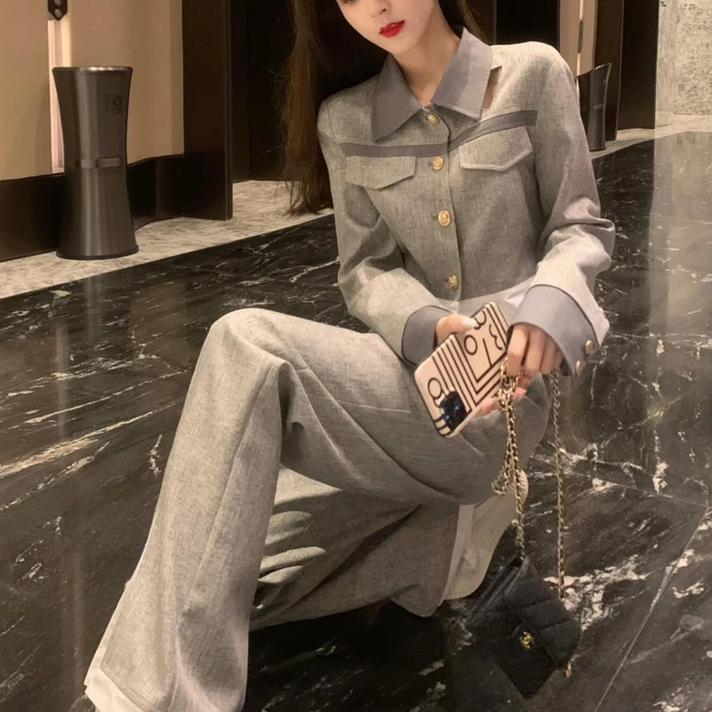 小香风时尚套装女春秋季新款炸街高级感显瘦减龄休闲阔腿裤两件套|undefined