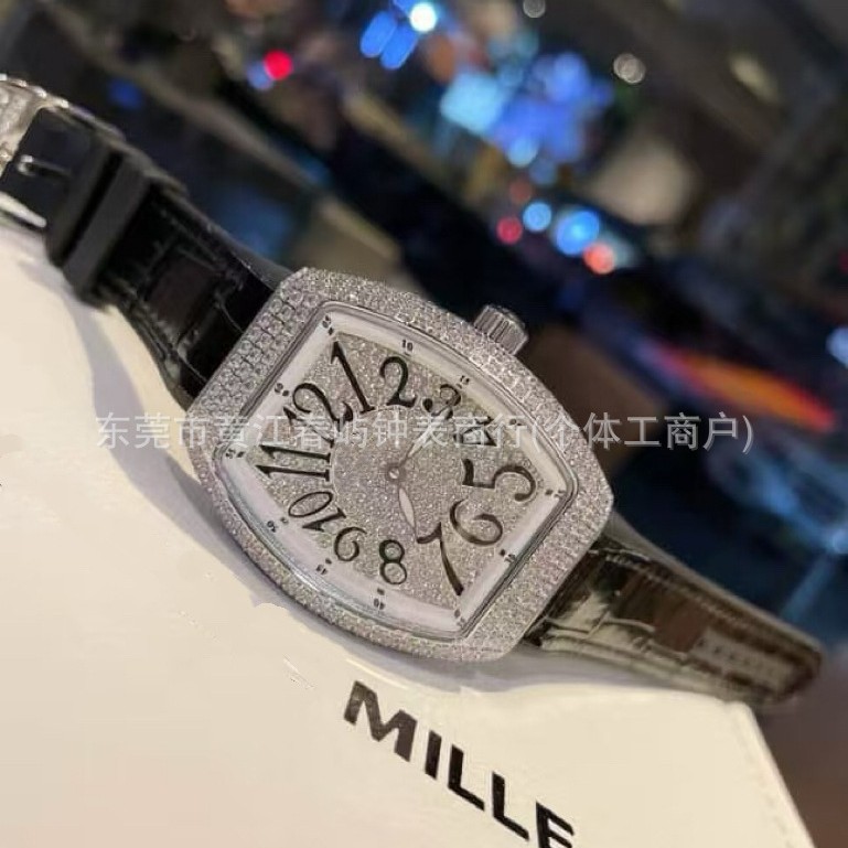 Foreign Trade Wholesale m Flange Barrel Square Full Diamond Large Dial Women's Quartz Watch Internet Celebrity Same Style Can Be Shipped on Behalf of Others