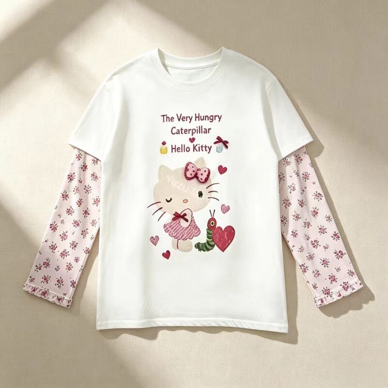 Sweet girl style sequined cartoon penguin sun protection jacket with lace mesh spliced sleeves, tie bow, slightly sheer and loose fit