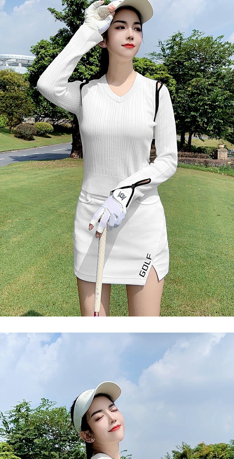 Áo len nữ chơi golf PGM cổ tim đào mùa thu đông ấm áp — YF754 [váy len ấm/thiết kế rỗng/viền và giảm béo] áo len trắng chi tiết 5
