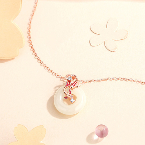 Original Koi Peace Buckle Necklace for Women Hetian Jade Retro Palace Style National Trend Clavicle Chain Pendant Little Red Book Same Style