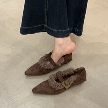 法式兔毛内增高鞋子2025秋冬季豹纹玛丽珍毛毛鞋女外穿加绒单鞋女