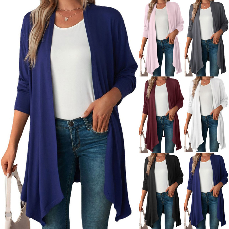 Cross-Border European and American Clothing 2025 Amazon Autum New Pure Color Long-Sleeved Cardigan Jacket Casual Long Top for Women Cross-Border European and American Clothing 2025 Amazon Autum New Pure Color Long-Sleeved Cardigan Jacket Casual Long Top for Women