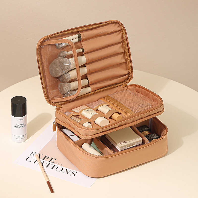 Bolsa de maquillaje doble T400 - marrón caramelo