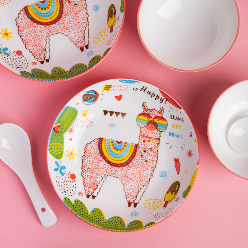 Rosa alpaca tazón plato traje hogar tazón pareja comiendo tazón japonés cerámica vajilla plato palillos cuchara plato