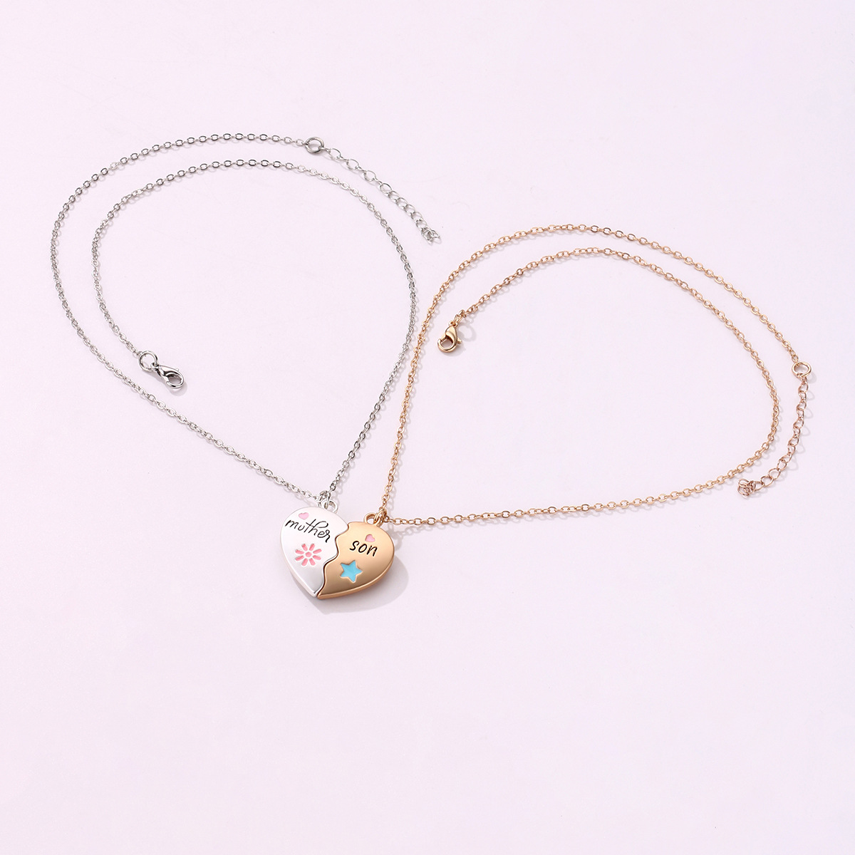 Ig Style Heart Shape Alloy Enamel Plating Mother's Day Mother&son Pendant Necklace display picture 5