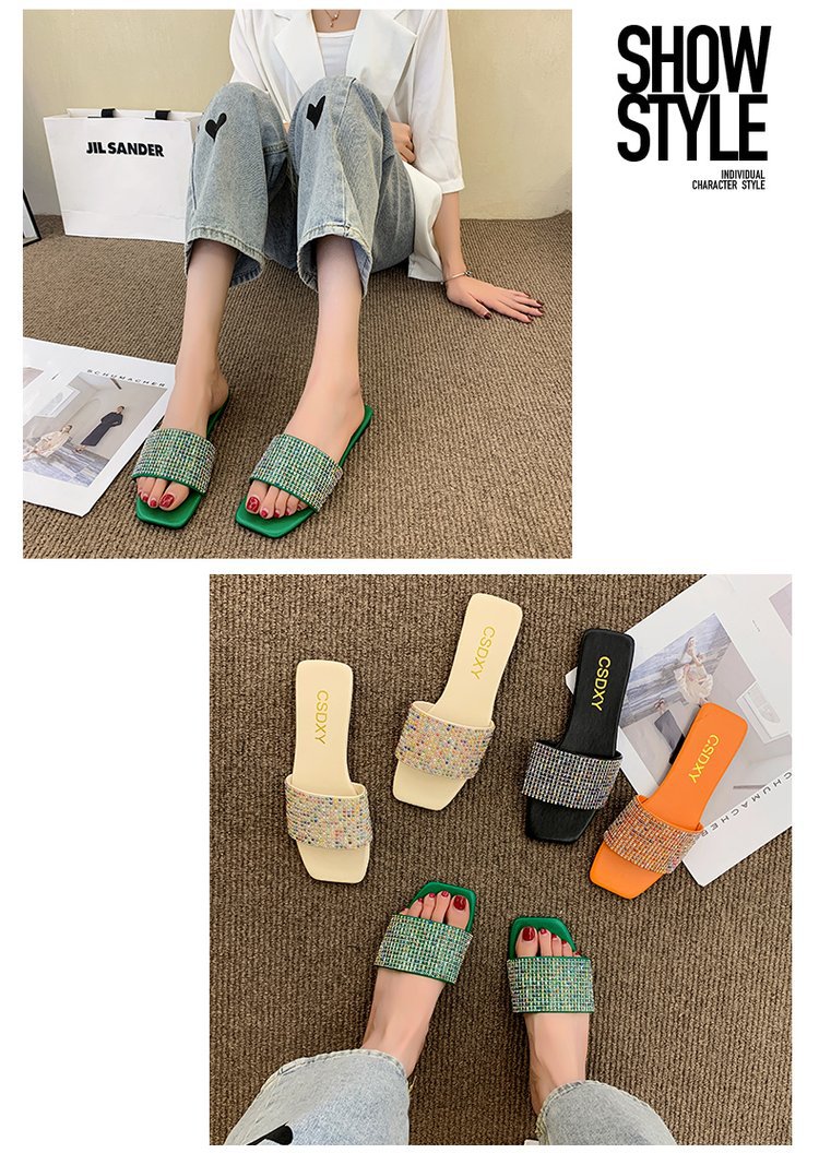 Water Diamond for Women's Outwear 2024 Summer New Fashion, Casual, Comfortable French Small Fragrant Cool Slippers_voghion.com