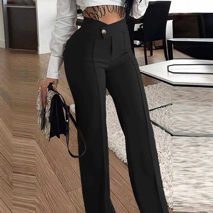 High Waist Flared Wide Leg Pants for Women Elegant Office Casual Chic Stretch Polyester Trousers Comfort Fit Multiple Colors_ecoleips.com