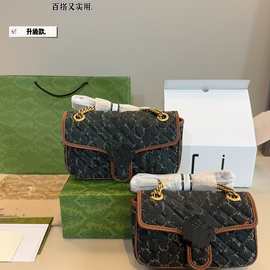 2025新款绗缝Marmont双G徽标翻盖开合牛仔布斜挎单肩包奢饰品女包