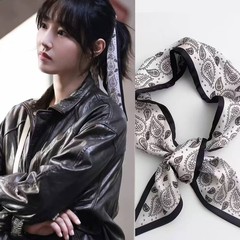 韩系黑白双面腰果花长条丝巾衬衫领巾腰带百搭多功能绑发绑包