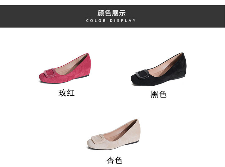 Giày bệt nữ mũi vuông khóa ngang, cổ thấp chất liệu nhung, gót xuồng 3–6 cm — Màu be, màu đen, màu đỏ chi tiết 4