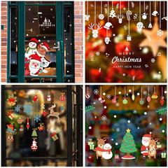 跨境亞馬遜聖誕節商場裝飾場景布置櫥窗玻璃窗貼畫窗花自粘牆貼紙