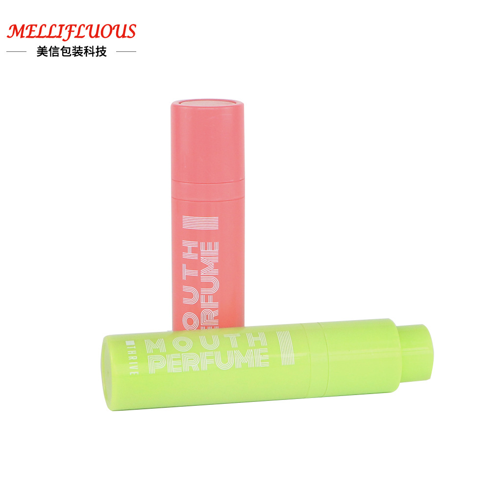 美信新款10ml塑料香水喷雾瓶 圆管瓶旋转香水樽卡片化妆品包装