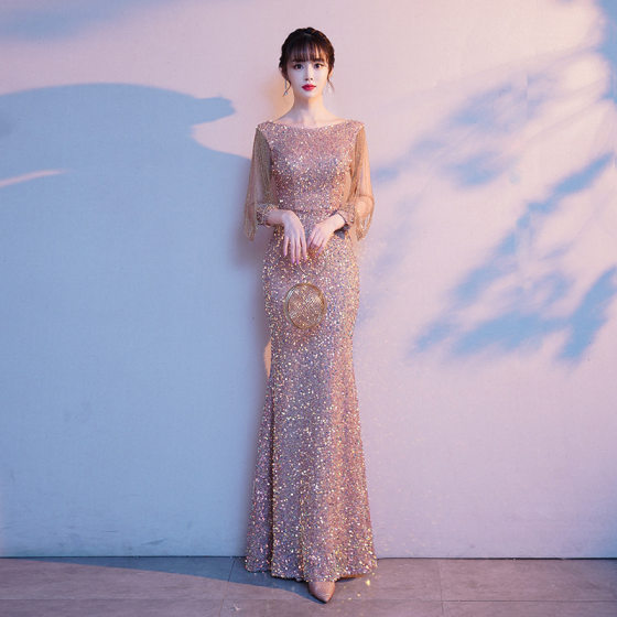Fishtail Evening Dress Women's 2023 Summer Banquet Elegant Elegant Sequins Host Performance Socialite Slim Fit Dress