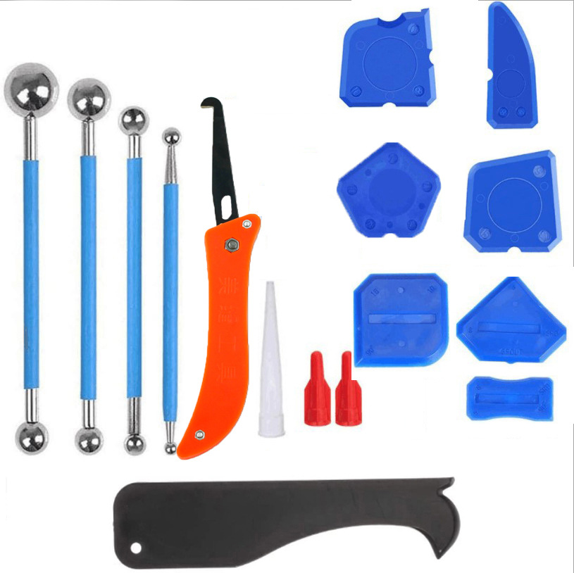 16件套地板瓷砖勾缝刀 玻璃胶美缝刮板 压缝钢球 填缝喷嘴