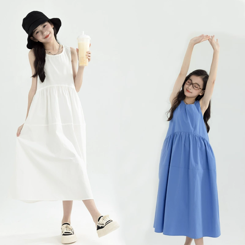 2025 летний новый стиль юбка для девочек платье без рукавов