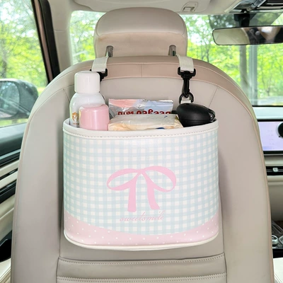 Car storage bag/box – ins Car Storage Car Tissue - storage-bucket-blue-gingham-bow