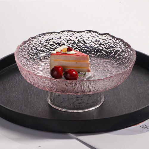 Glass fruit plate home living room coffee table snack crystal plate Japanese tray light luxury tall candy dried fruit plate