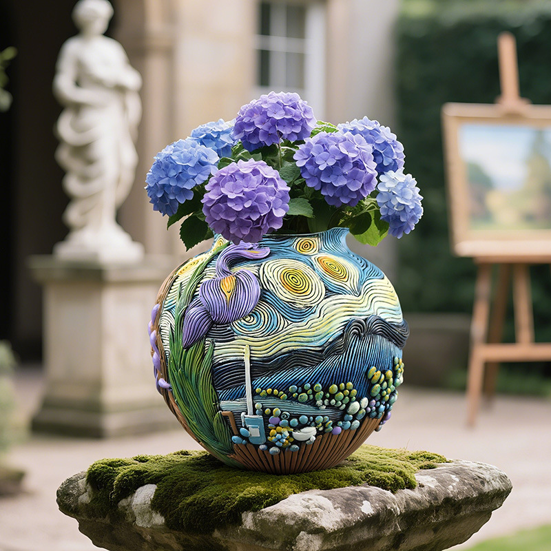  Hot-Selling Van Gogh Series Wheat Field Flying Geese Flower Pots Hand-Painted Home Desktop Outdoor Garden Landscape Decoration