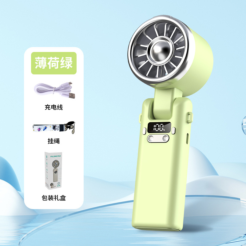 Nuevo ventilador de mano de alta velocidad al aire libre con pantalla digital plegable mini gran ventilador de turbina eólica ventilador de cuello