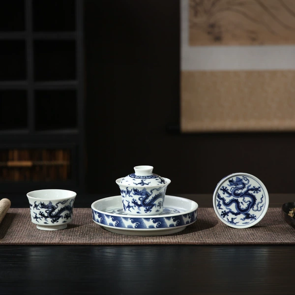 Blue and White Dragon Sancai Bowl Set