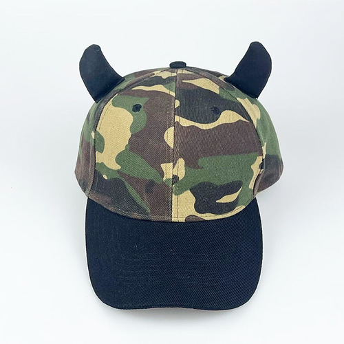 Manufacturer Direct Sales Devil Horn Camouflage Baseball Cap Cute Ox Horn Duckbill Cap Couple Streetwear Hip-Hop Hat Wholesale