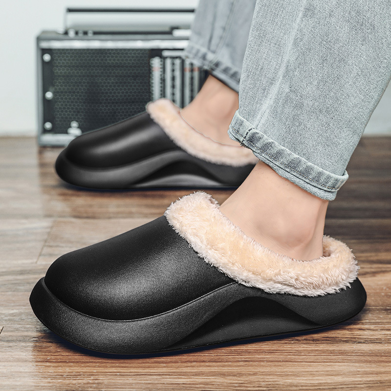 2024 nuevo trapeador de algodón casual para hombres de otoño e invierno en casa moda simple color sólido más terciopelo trapeador Baotou zapatos de algodón para hombres