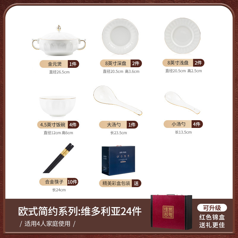 景徳鎮の軽い豪華な碗の皿のセットの家庭用の骨の磁器の線の碗の食器の器の組み合わせの簡単な碗の皿の料理の料理のセット|undefined