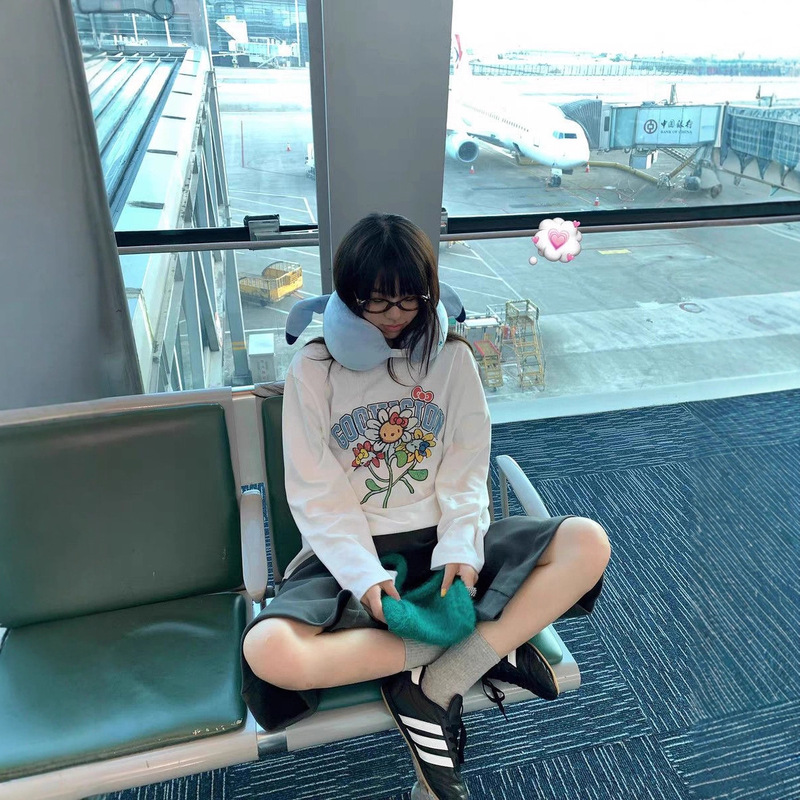 Korean Age-Reducing 100% Cotton Long-Sleeved T-Shirt 2025 Printed Early Autumn New Loose and Versatile Katie Top Mid-Length