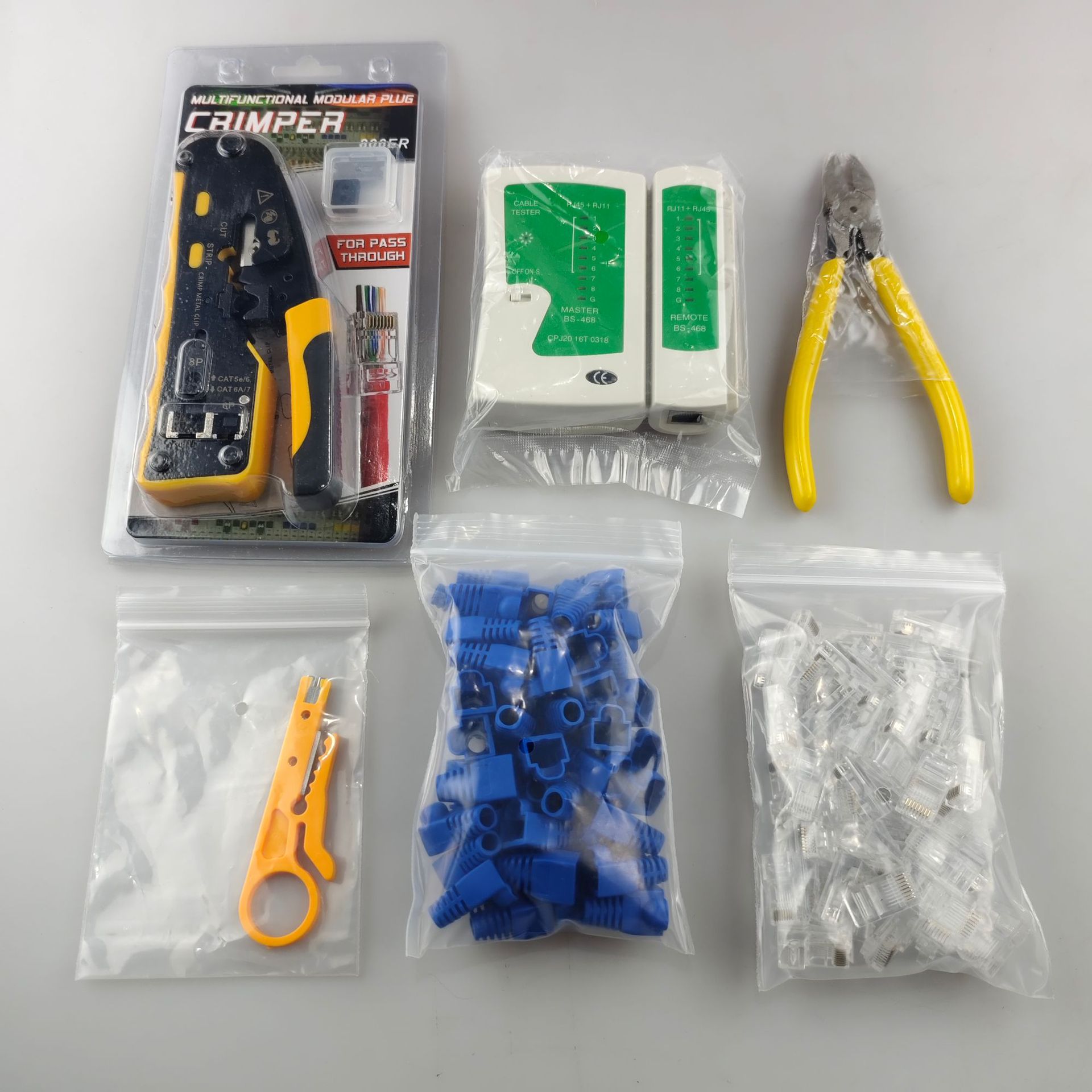 하드웨어 도구 조합 도구 통신 네트워크 압착 펜치가 구멍 RJ45 래칫 펜치를 통해 세트