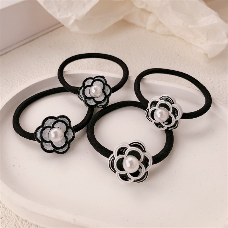 Simple Xiaoshan camellia anillo de cabello temperamento femenino elegante baja cola de caballo correa de cabello elástica alta adornos de cabello duraderos