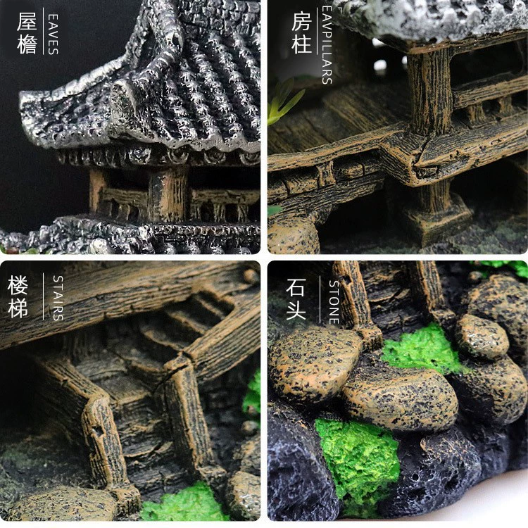 Сувенир-орнамент из смолы для аквариума, дом Г Jiangnan и башня Guyunhe, декоративная скульптура для аквариума, 20.95×13.72×15.18 см